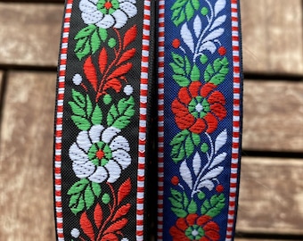 Traditional Czech - Slovak Folk ribbon 25mm wide,  with round flowers