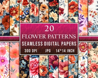 20 Blumen Und Florale Mix-Papiere, Florale Muster, Blumendrucke, Blaupausen, Digitales Papier, Abstrakte Digitale Muster, Scrapbook