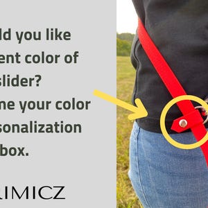 May include: A red dog lead with a metal clip and a slider. The slider is adjustable and can be customised with different colours. The text "Would you like different color of slider? Write me your color in personalization box." is visible in the image.