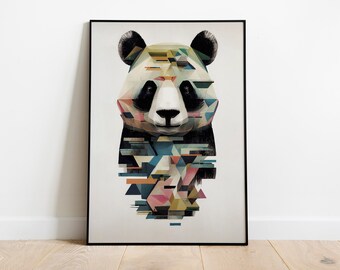 Panda - Bunter Panda Digitale Malerei Download, Wandkunst, Wohndeko, Panda Malerei, modern, Boho, Digitaldruck, Poster, Vintage