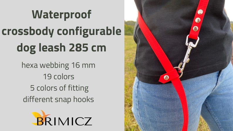 Adjustable Waterproof Dog Leash: Hands-Free Crossbody Design, Easy Clean, 16 mm, 285 cm with slider image 2