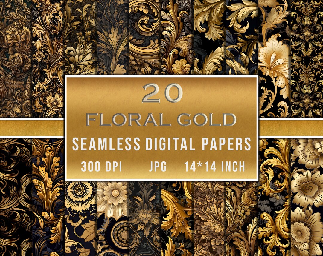 20 Floral Gold Patterns, Golden Patterns, Luxury Digital Papers ...