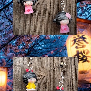 Dangle Earrings, Japanese, Japanese Earrings, Japanese Accessories, Geisha Earrings, Geisha Jewelry, Cute Geisha, Dangle Earrings