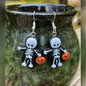 Halloween Earrings, Halloween Jewelry, Halloween Accessories, Skeleton Earrings, Jack-O-Lantern, Pumpkin Earrings,