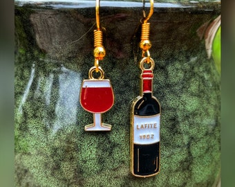 Earrings, Wine Bottle Earrings, Wine Glass Earrings, Oenophile, Wine Lover, Dangle Earrings, Wine Earrings, Wine Jewelry