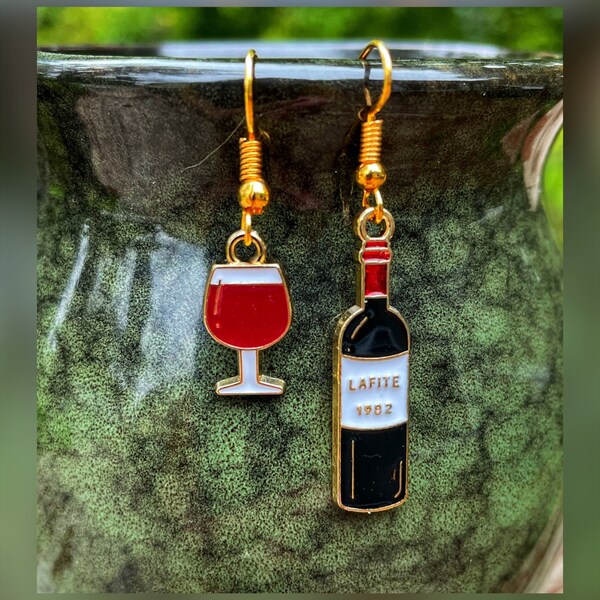 Earrings, Wine Bottle Earrings, Wine Glass Earrings, Oenophile, Wine Lover, Dangle Earrings, Wine Earrings, Wine Jewelry