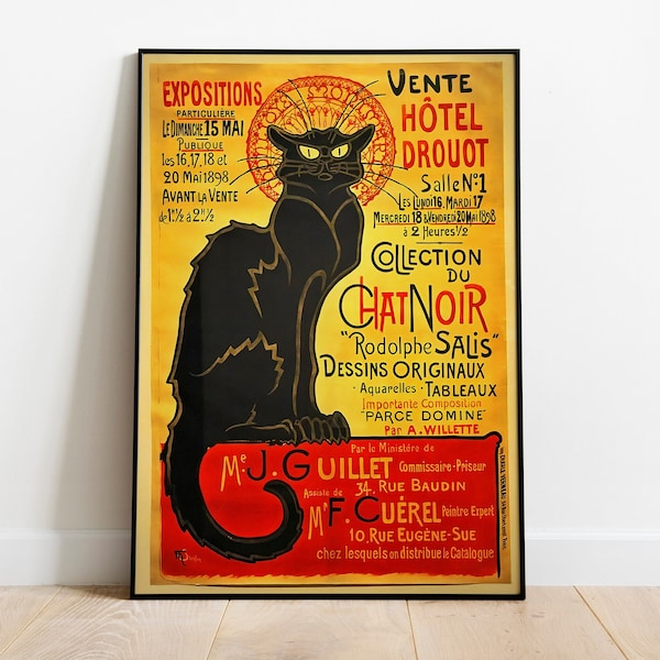 Rodolphe Salis Le Chat Noir Poster - Tournee du Chat Noir Poster: Vintage French Art Print - Movie Poster - Home Decor - Gift