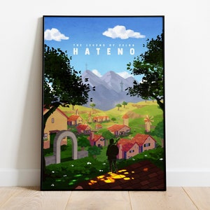 Zelda Hateno Village Poster - Zelda Travel Poster - Hateno Wall Art - Nintendo Poster - Digital Prints - Gift