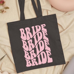 Retro Bride Tote Bag, Groovy Bride, Bachelorette Pocket, Team Bride Shopping Bag, Bride Squad, Bridesmaid Bag, Bridal Party, Wavy Birde Bag