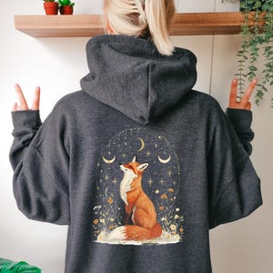 Fox Hoodie, Folklore Cottage Hoodie, Boho Magic Pullover, Nature Sweat, Star Hoodie, Wildflower Hoodie, Mystical Moon Hoodie, Fox Lover Gift