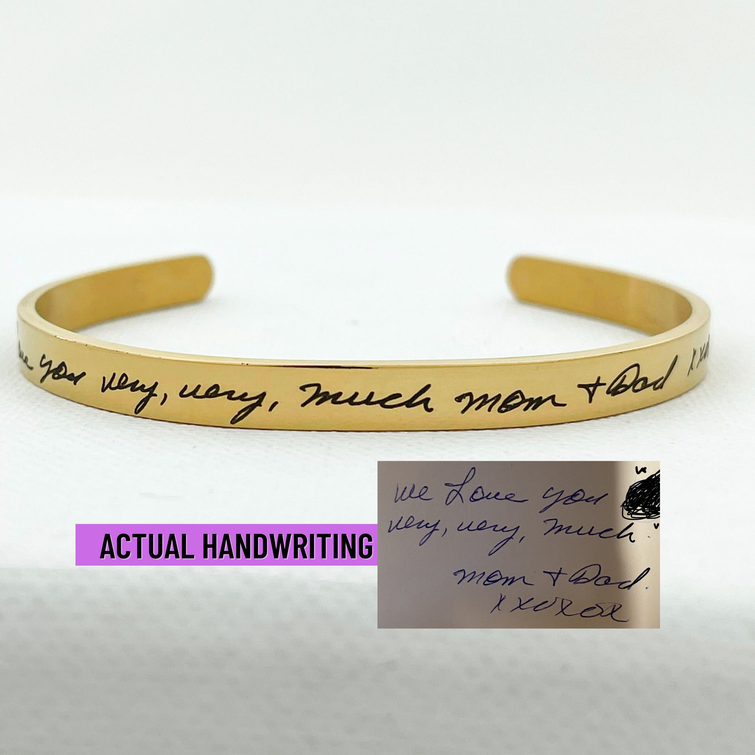 Handwriting Cuff Bracelet Engraved Actual Handwriting Signature Jewelry