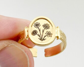 Family Florals Ring Bouquet Ring Combined Birth Flower Ring Birth Flower Jewelry Engraved Ring Gift for Mom Custom Grandmother Ring Mom