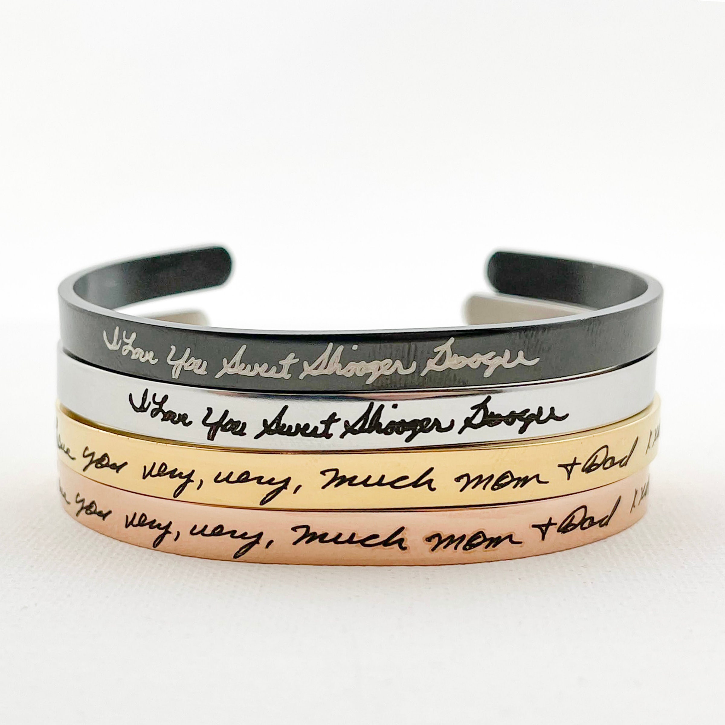 Handwriting Cuff Bracelet Engraved Actual Handwriting Signature Jewelry