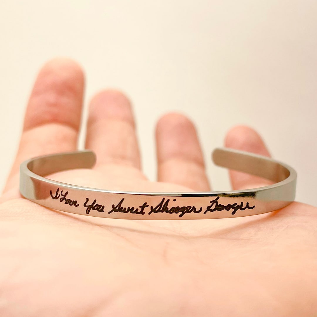 Handwriting Cuff Bracelet Engraved Actual Handwriting Signature Jewelry