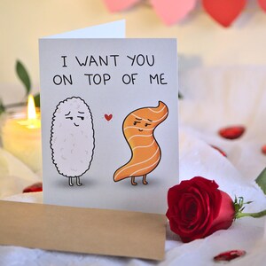 I want you on top of me - Carte de voeux sushi | Love | 100% papier recyclé. Fabriqué au Canada.