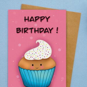 Joli petit gâteau d'anniversaire - Carte de voeux d'anniversaire, petit gâteau kawaii | Carte de voeux écologique | Papier 100 % recyclé. Fabriqué au Québec, Canada.
