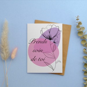 Prends soin de toi - Carte de voeux florale minimaliste | Carte de voeux écologique | 100% papier recyclé. Fabriqué au Québec, Canada.