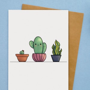 Mignonnes succulentes - Carte de voeux de succulentes, cactus, style kawaii | Carte de voeux écologique | Papier 100 % recyclé. Fabriqué au Québec, Canada.