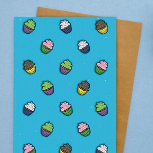Modèle de petits gâteaux - Carte de voeux, dessin animé, modèle de petits gâteaux mignons | Carte de voeux écologique | Papier 100 % recyclé. Fabriqué au Québec, Canada.
