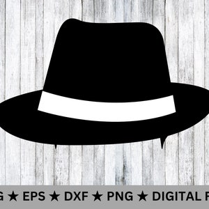 May include: A black fedora hat with a white band around the crown.