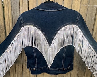 Custom Rhinestone Fringe Denim Jacket