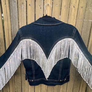 Custom Rhinestone Fringe Denim Jacket