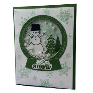 Carte de voeux hiver bonhomme de neige avec effet boule à neige shaker, carte de vœux Let It Snow de la saison