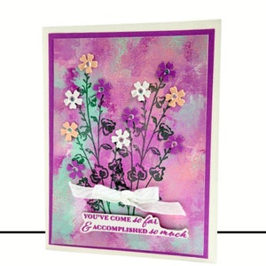 Jolie carte de voeux fleurie - « You've Come So Far » - Fleurs pêche, roses et blanches