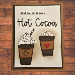 Carte de voeux douillette au chocolat chaud - Je t'aime plus que du cacao chaud - Design crème fouettée et guimauve