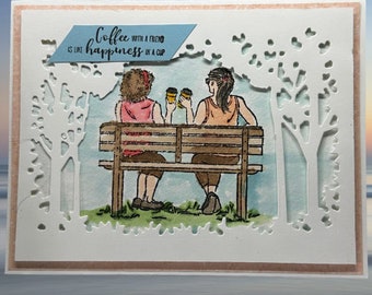 Card for a friend, Coffee with a friend, Happiness in a Cup, Just because card, thinking of you, all occasion card, Greeting Card