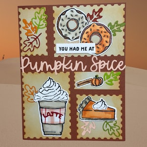 Carte de voeux d'automne avec beignets, tarte à la citrouille et café au lait - You Had Me at Pumpkin Spice - Parfaite pour les amateurs d'automne