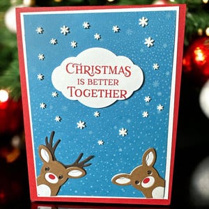 Charmante carte de Noël avec renne et flocons de neige - Jolie carte de voeux de Noël pour les amis et la famille