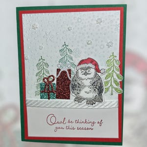 Carte de voeux de hibou de Noël, carte de vœux festive, voeux de Noël mignon harfang des neiges