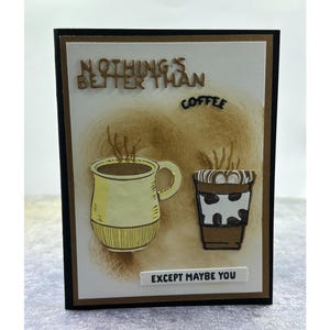 Carte de voeux sur le thème du café avec un sentiment amusant - Parfaite pour les amateurs de café