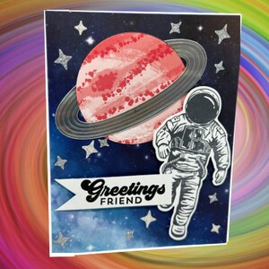 Astronaute dans l'espace, carte de l'espace, carte de planète, carte d'anniversaire, carte de voeux, cartes pour les gars, salutations un ami