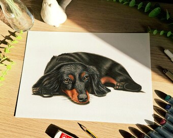 Hand-Drawn Personalised Dog Portrait - Unique Modern Dog Memorial Gift