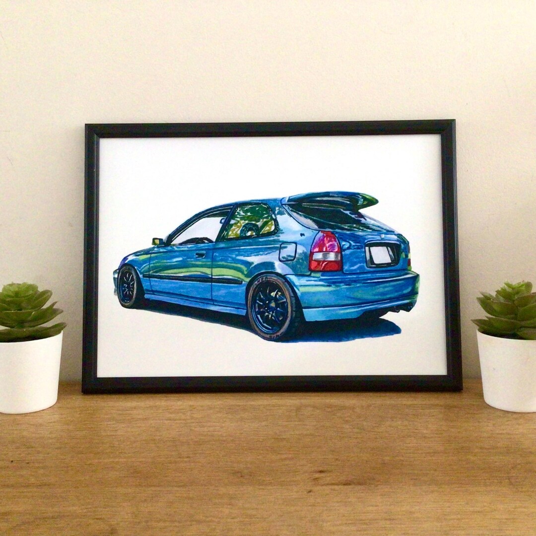 Honda Civic Type-r Car Print, Hand Drawn Car Drawing. Perfect Gift for ...