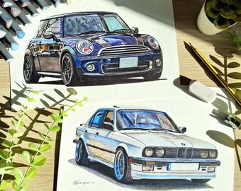 Personalised Car Portrait from a Photo - Custom Hand-Drawn Illustration
