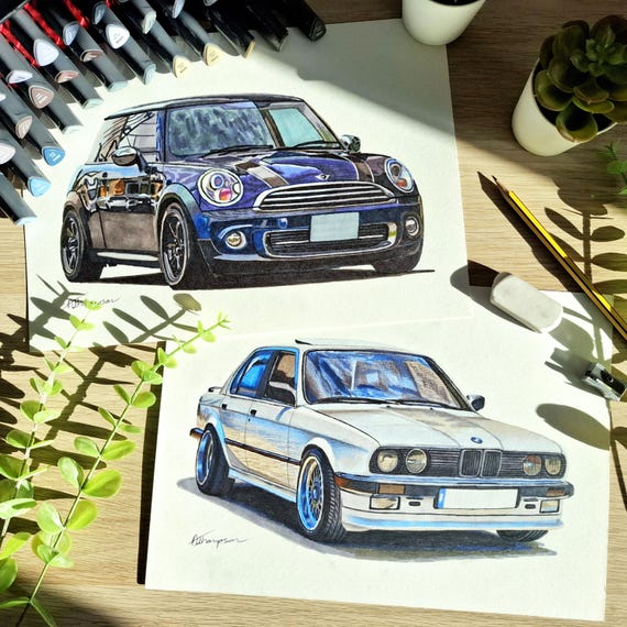 Personalised Car Portrait from a Photo - Custom Hand-Drawn Illustration