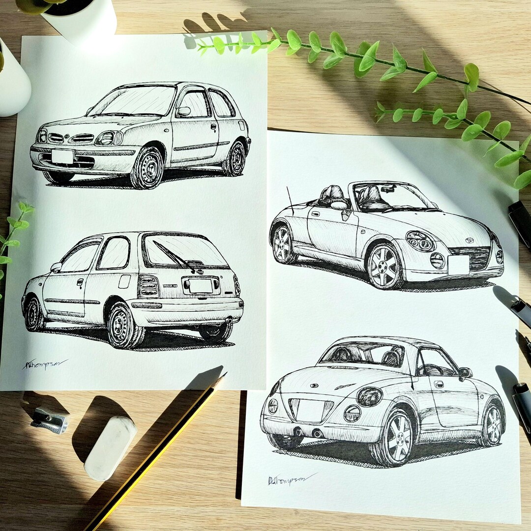 Detailed Car Ink Illustration - Hand-drawn Custom Vehicle Pen Sketch ...