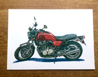 Honda CB1100 motorbike print. Perfect gift for any motorbike lover! Gifts for men, gift for dads, hand drawn motorbike drawing, bike decor.