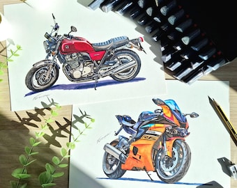 Custom Motorbike Portrait - Hand-Drawn Realistic Motorcycle Drawing