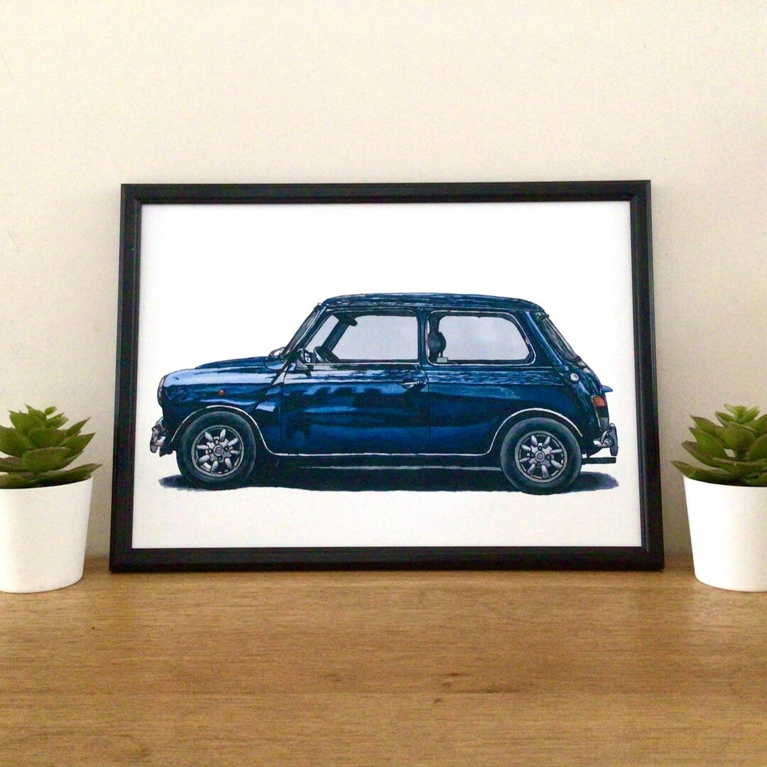 Classic Mini Cooper Car Print, Hand Drawn Car Drawing. Perfect Gift for ...