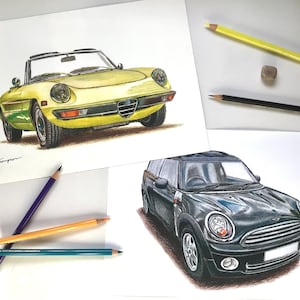 Custom-made car illustration from a photo, Personalised car drawing, Car portrait, Perfect birthday gift for car enthusiast, gifts for dad. image 2