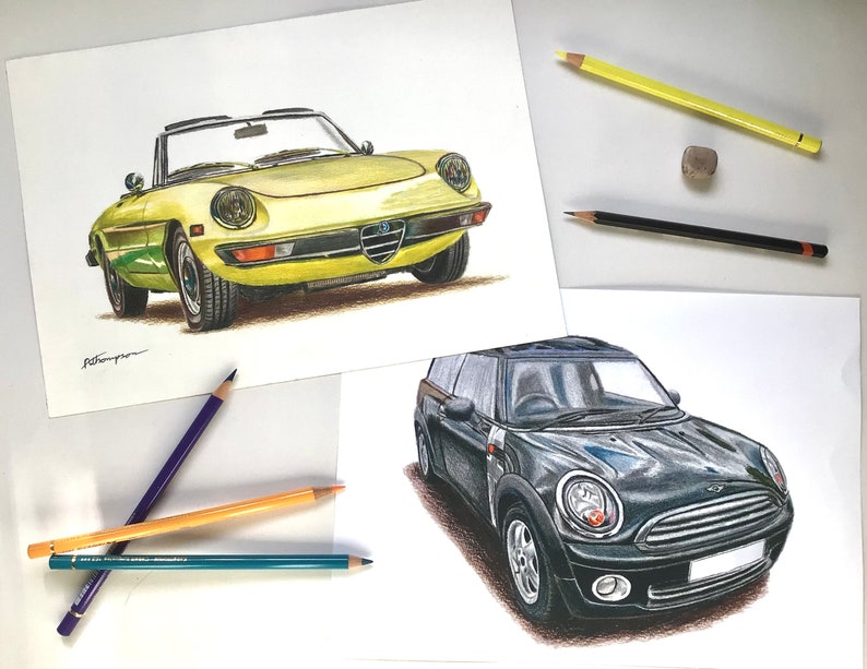 Custom-made car illustration from a photo, Personalised car drawing, Car portrait, Perfect birthday gift for car enthusiast, gifts for dad. image 2