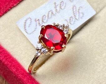 Art Deco Garnet Ring Sterling Silver Ring Red Gemstone Engagement Ring Women Vintage Design Ring Oval Cut Ring Gold Plated Ring Promise Ring