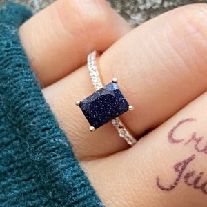 Blue Galaxy Sandstone Ring Women’s Nebula Ring Personalized Promise Ring for Her Custom Engagement Ring Anniversary Gift Mother&#39;s Day Gift