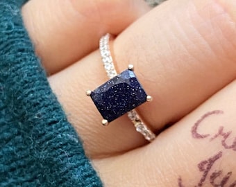 Blue Galaxy Sandstone Ring Women’s Nebula Ring Personalized Promise Ring for Her Custom Engagement Ring Anniversary Gift Mother's Day Gift