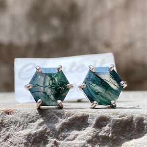 Moss Agate Multiple Size Stud Single Moss Agate Push Back Earring Tiny Gemstone Labret Cartilage Helix Conch Stud Minimalist Silver Piercing