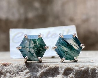Moss Agate Multiple Size Stud Single Moss Agate Push Back Earring Tiny Gemstone Labret Cartilage Helix Conch Stud Minimalist Silver Piercing